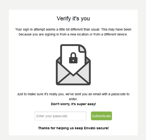 Screenshot of the verification page where you enter a passcode.